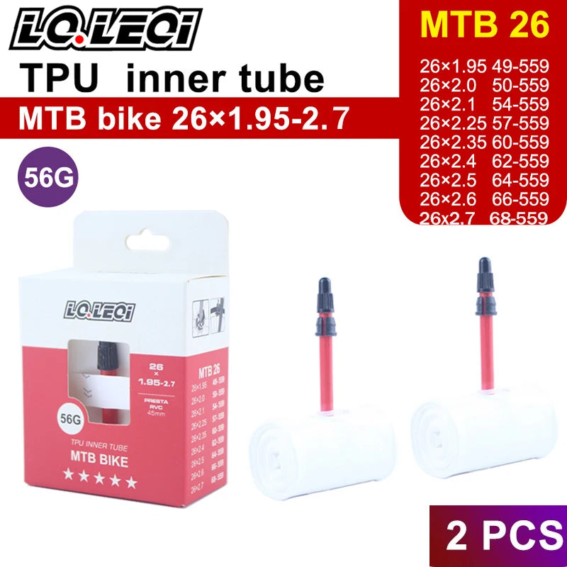 LQLEQI MTB 26 27.5 29 Bicycle Inner Tube Ultra Light Camera TPU 29x1.95 2.0 2.1 2.2 2.3 2.4 2.5 2. 6-inch mountain bike tires