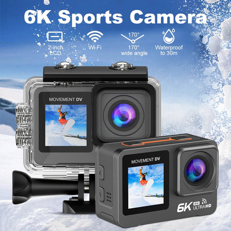 Action Camera 6K 4K 60FPS EIS Wi-Fi Dual Screen 170D 2.0 Inch  50M Waterproof Sport Camera With Remote Go Control Proo