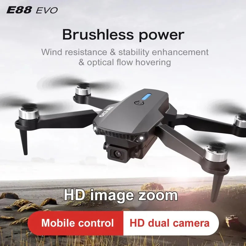 E88EVO Brushless Power Optical Flow Positioning Foldable Remote Control Aircraft Drone 4K FPV Camera Children's Toy RC Drone