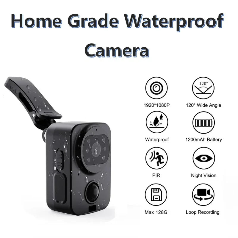 1080P Home Grade Waterproof Camera Portable Back Clip Infrared Night Vision Mini Portable Camera Outdoor Cycling/sports Recorder