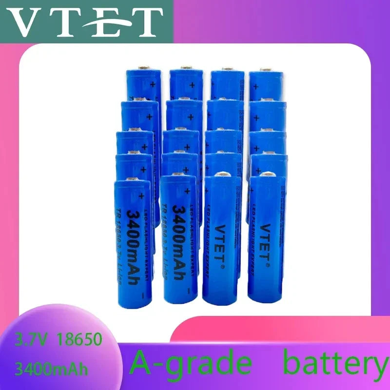 2024 New 18650 3.7V 3400mAh Rechargeable Battery for Flashlight, Lithium ion Battery, Toy and Home Appliances A-grade battery