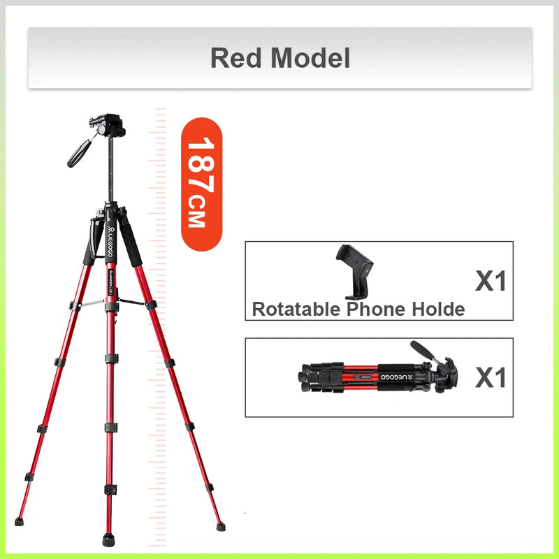 UEGOGO Q188 187cm zomei Tall Aluminum Alloy Portable Tripod for Camera DSLR Canon , 360 Degree Panorama Photography Phone Stand