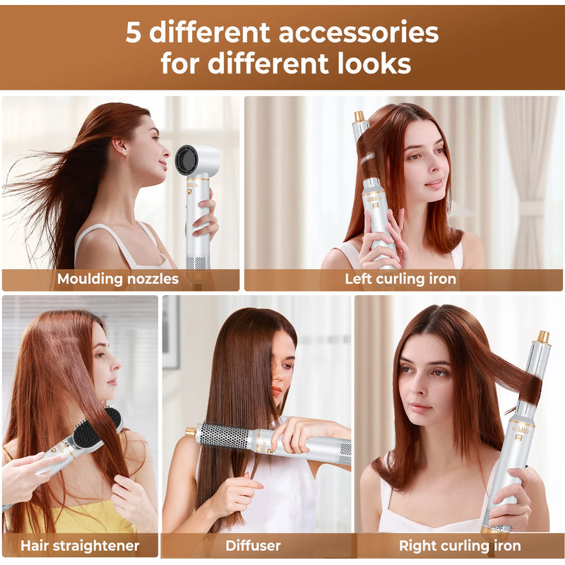 Hair Dryer Brush,5 in 1 Blow Dryer Brush,High-Speed 100,000 RPM Professional Hot Air Brush Set with Curlers,Hair Styler for Fast