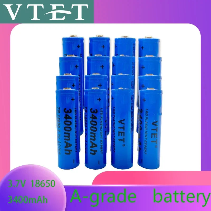 2024 New 18650 3.7V 3400mAh Rechargeable Battery for Flashlight, Lithium ion Battery, Toy and Home Appliances A-grade battery