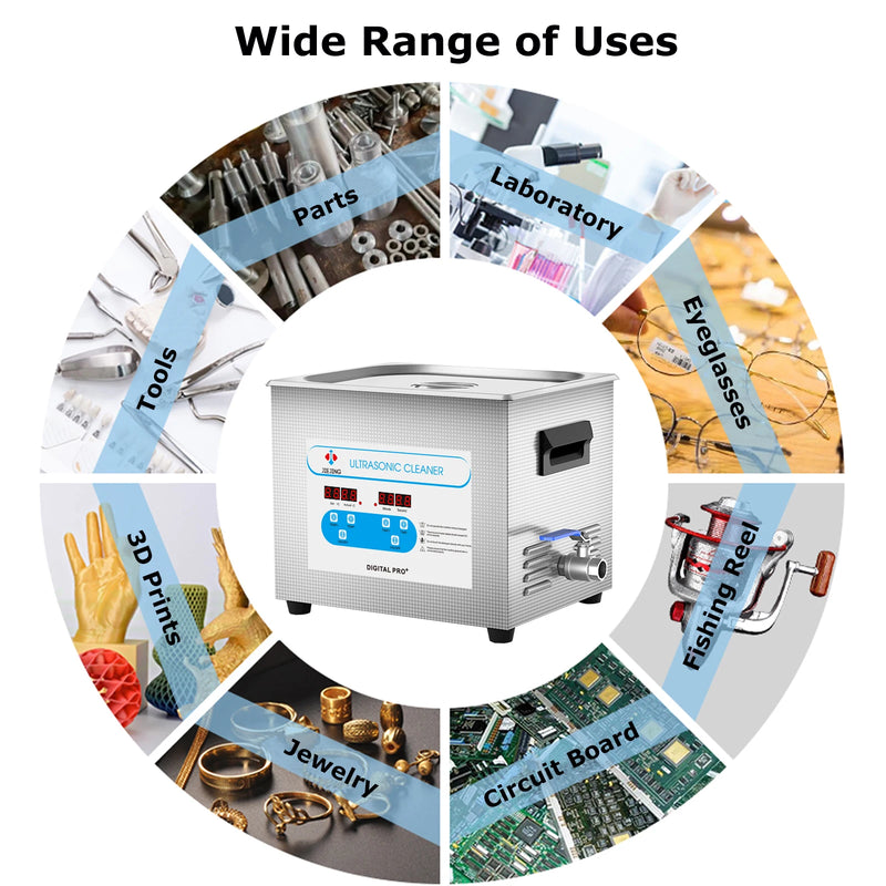 10L Ultrasonic Cleaner 40kHz Ultrasonic Tub Heated Ultrasonic Cleaning Machine for Carburetor, Tools, Industrial Parts etc