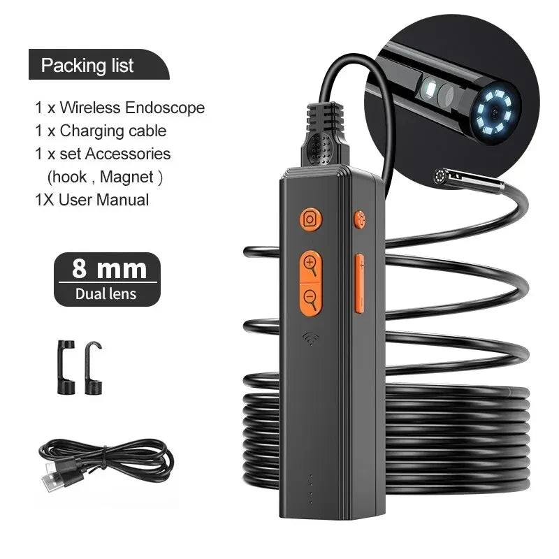 Wireless Endoscope 1080P HD Single & Dual WiFi Borescope IP67 Waterproof Endoscope Camera with Light for Android iOS Smartphone