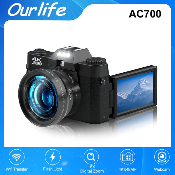 48MP Digital Camera 16X Digital Zoom 4K WIFI Retro Vlog Recorder YouTube 3 "Flip Screen Compact Digital  Photography Cameras