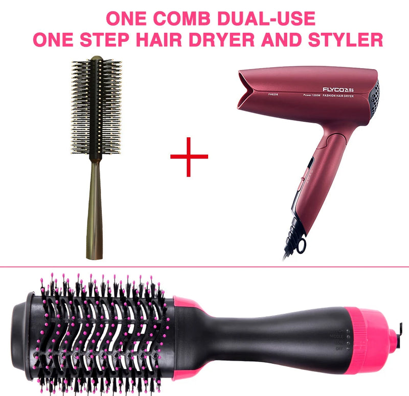 3 In 1 Hair Dryer Hot Air Brush Styler & Volumizer One Step Hair Straightener Curler Electric Blow Dryer Brush Wet And Dry Used