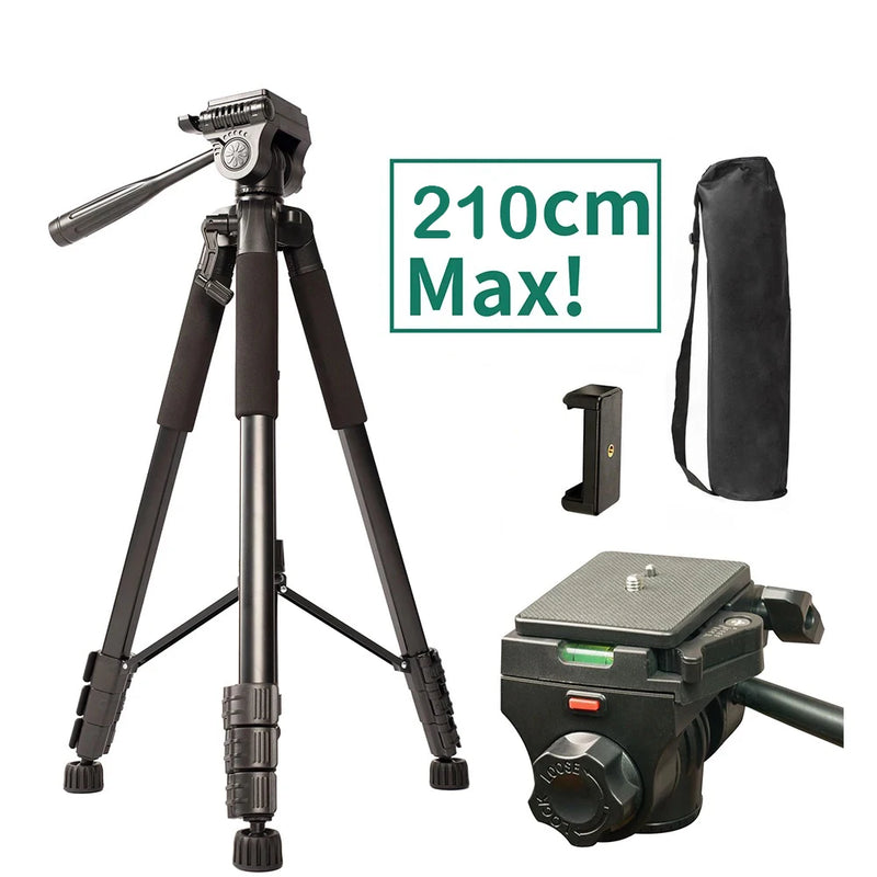 210cm Camera Tripod Aluminum Travel Tripods Compatible with DSLR SLR Canon Nikon iPhone Video Live Stream Vlogging Photography