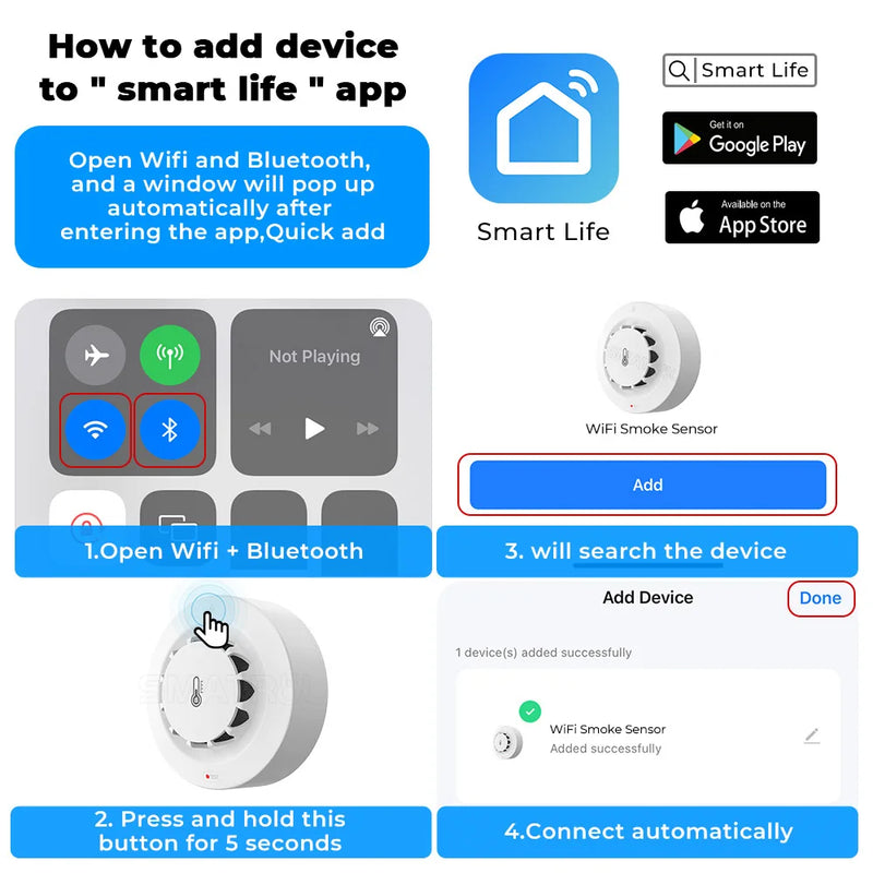 Tuya Wifi Smoke Sensor Alarm 80DB Smart Fire Temperature And Humidity Detector Security Protection Alexa Google Home Smart Life