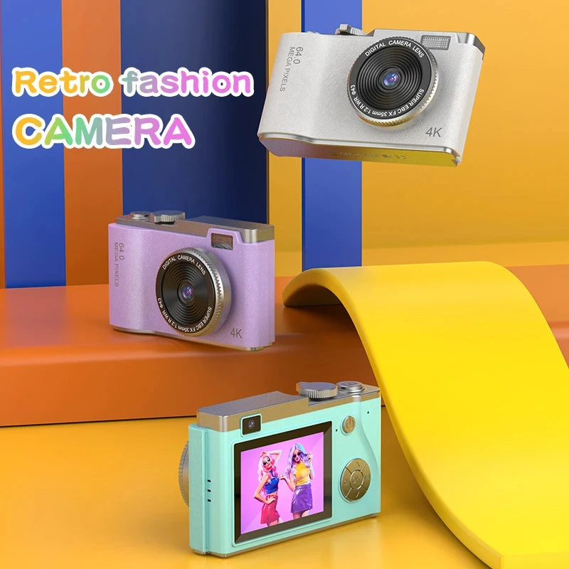 Digital Camera 4K HD Kid Camera 64MP Autofocus Vlogging Camera 2.4 inch Retro Fashion Portable Video Camcorder for Beginners