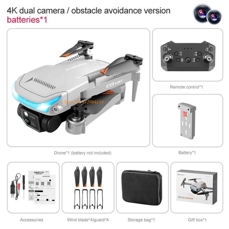 Three Way Obstacle Avoidance WiFi FPV 4K Remote Control Drone 2.4G One Key Return Optical Flow Foldable RC Quadcopter Drone Toy