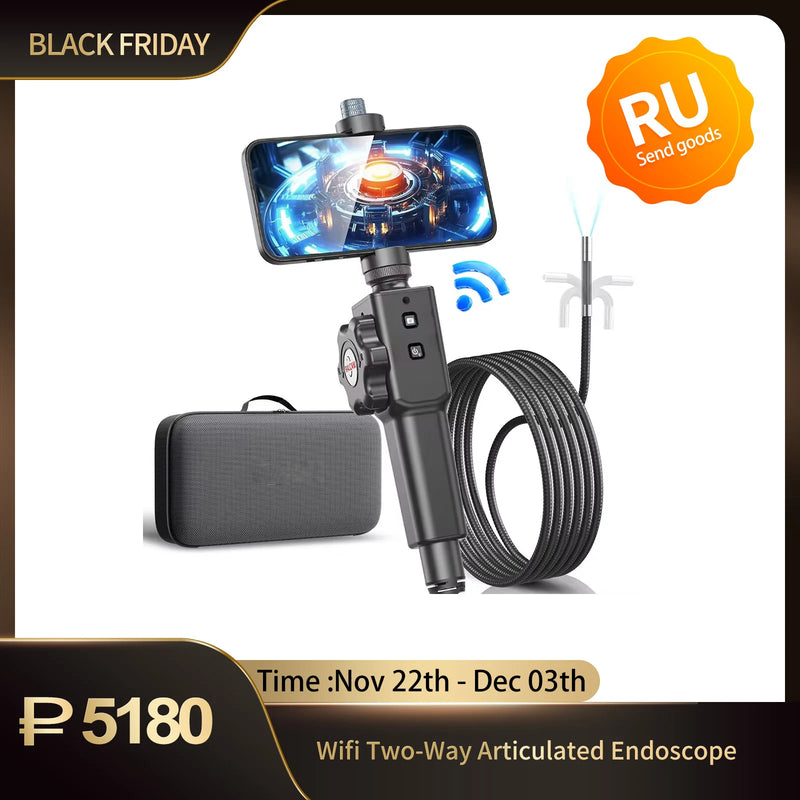 Two-Way 180° Articulating Borescope Camera 8.5MM /6.2MM Endoscope Snake Inspection Camera With Carring bag for iPhone Android