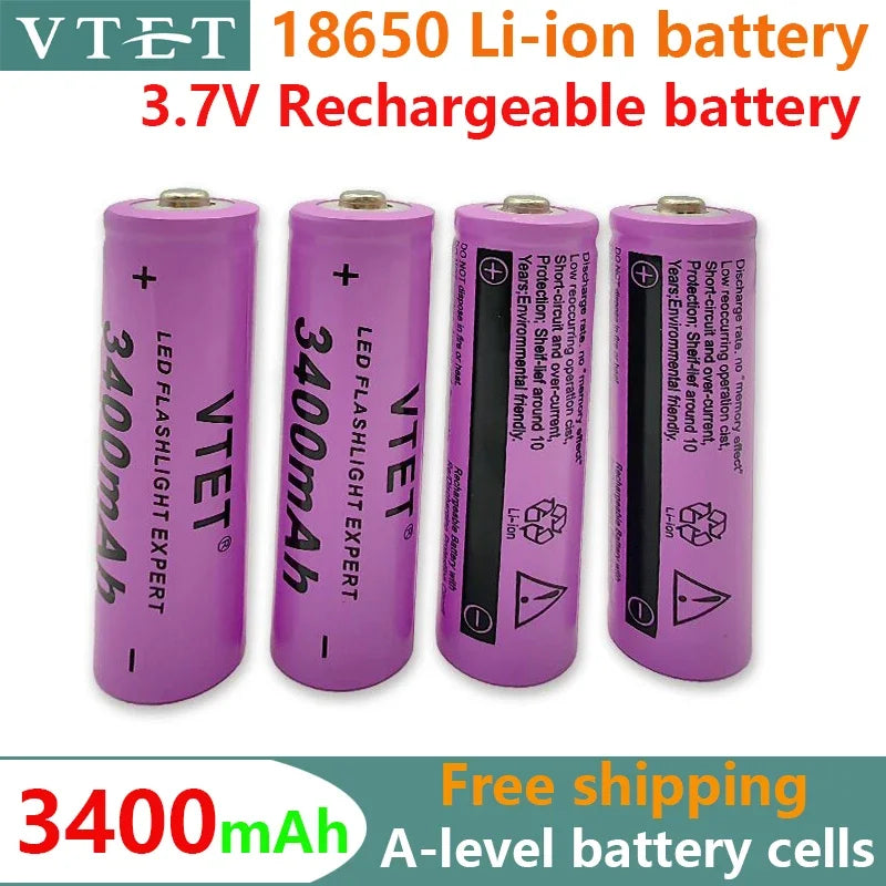 2024 New 18650 Battery Lithium Rechargeable  3400mAh Lithium Battery 3.7 V for Bright Flashlight Toy Rechargeable Battery