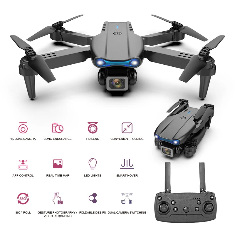 E99 Dual Camera Drone MHD Folding Professional Drones HD Dual Aerial Photography Four-axis flight Remote Control Drone Toys Gift