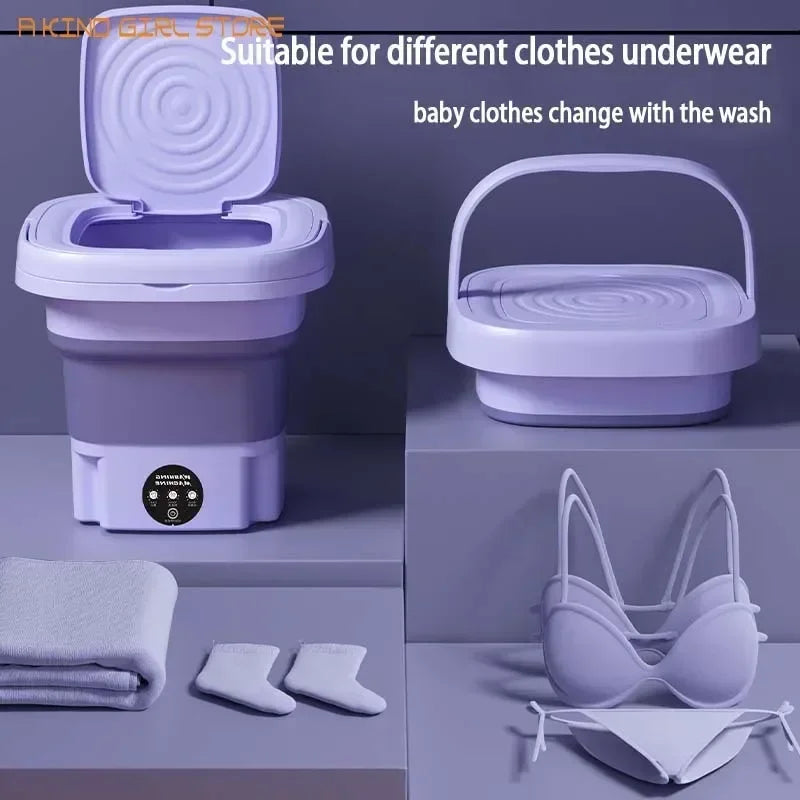 8L Washing Machine 220V Foldable Portable Socks  Underwear Panties Retractable Household Washing Machine With Spinning Dry