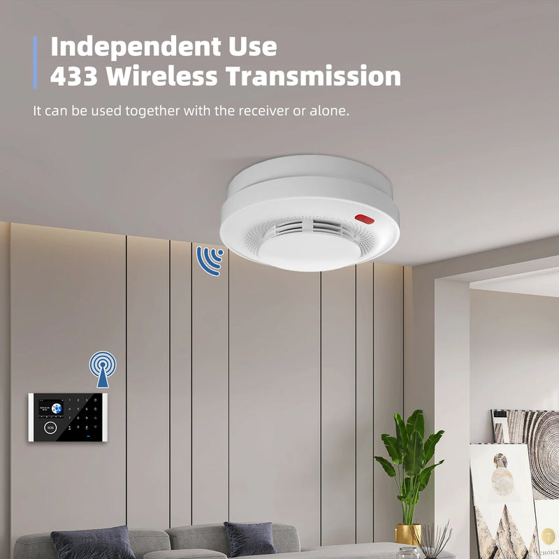 Portable 433MHz Wireless Fire Protection Smoke Alarm Sensor Independent Alarm Detector For RF GSM Home Security Alarm Systems