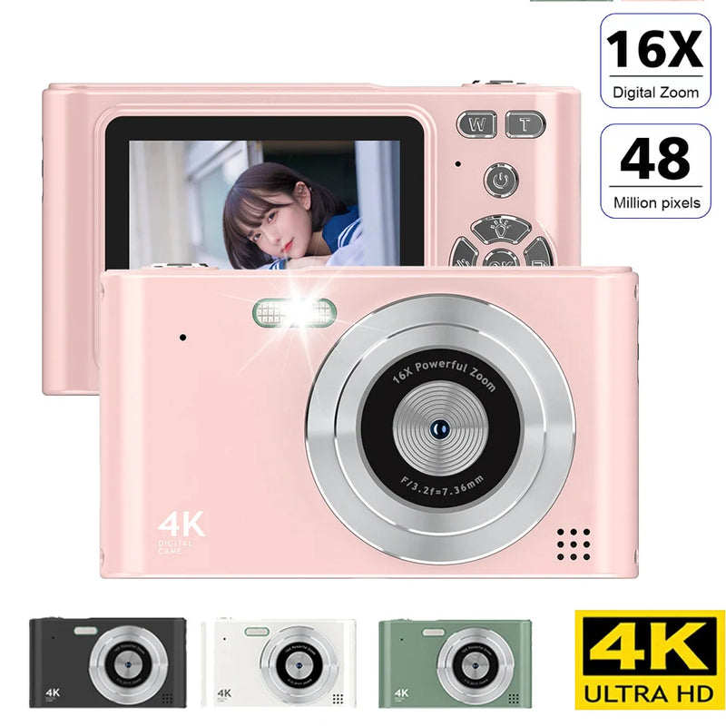 4K Digital Cameras for Kids 1080P Mini Autofocus Camera for Photography HD 48MP with 2.4" Large Screen Camcorder Beginner Camera