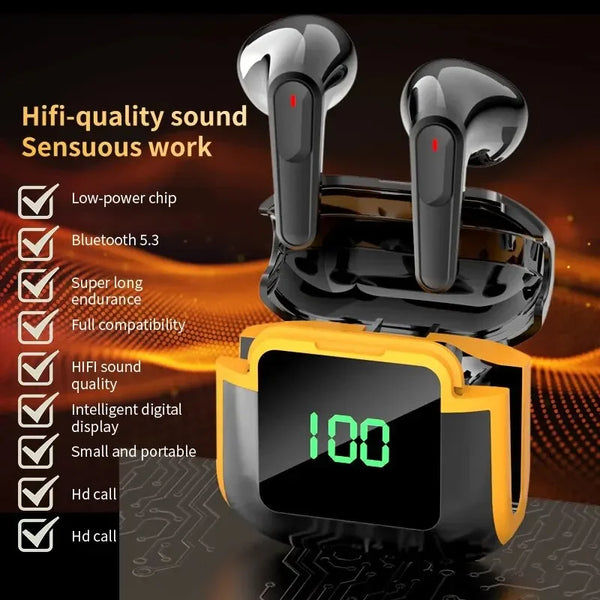 Pro90 Wireless Bluetooth Headset In Ear Digital Display Smart Touch Large Battery Life Music Games Gaming Earphones Headphones