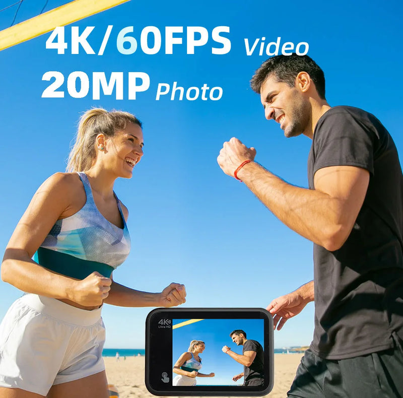 4K60FPS 20MP Action Camera 5M Body Waterproof EIS 170D DVR Sports Video Recording Dual Display 2" Touch Screen 1080P Webcam