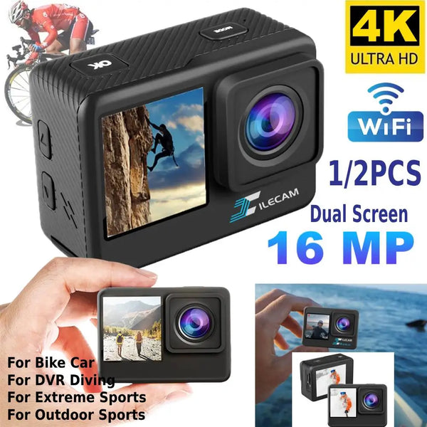 1/2PCS Dual Screen 4K Waterproof Sports Camera Touch WiF Smart RC Aerial for Extreme Sports Outdoor Sports Bike Car DVR Diving