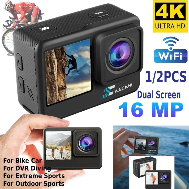 1/2PCS Dual Screen 4K Waterproof Sports Camera Touch WiF Smart RC Aerial for Extreme Sports Outdoor Sports Bike Car DVR Diving