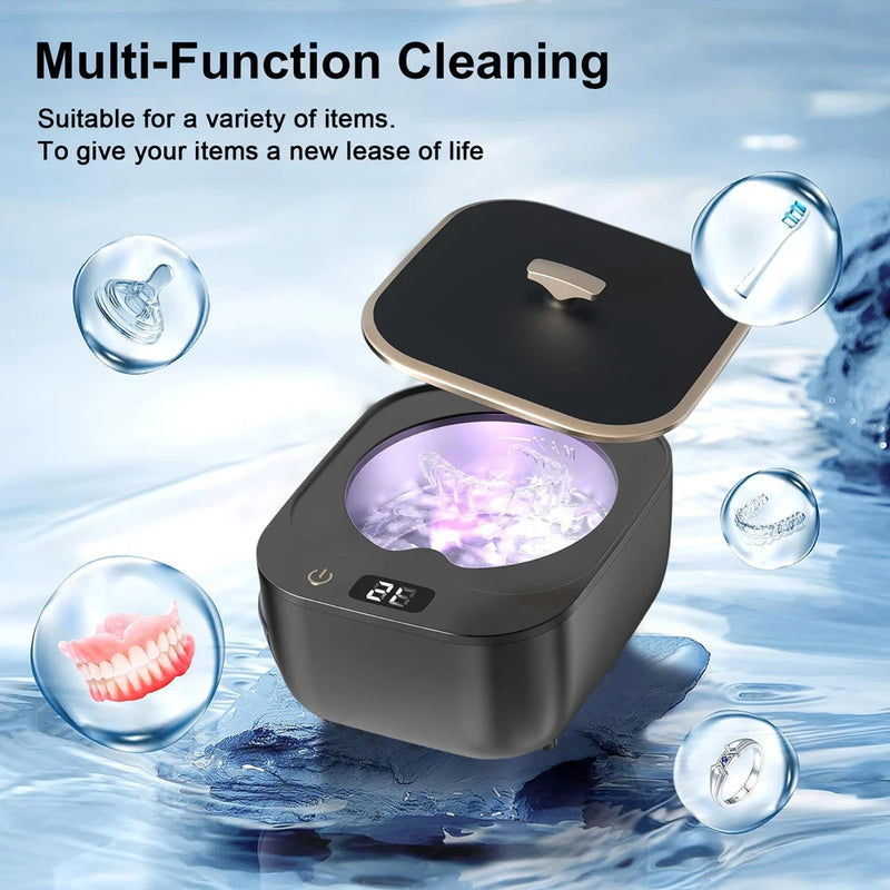 Portable Ultrasonic Cleaner Denture Braces Cleaning 18W High Power 47KHz Ultrasound Washing Noiseless Cleaning Machine for Home