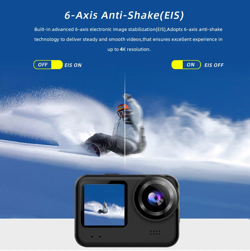 4K60FPS 20MP Action Camera 5M Body Waterproof EIS 170D DVR Sports Video Recording Dual Display 2" Touch Screen 1080P Webcam