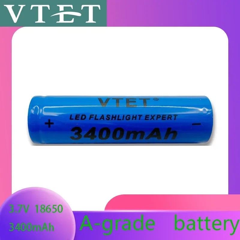 2024 New 18650 3.7V 3400mAh Rechargeable Battery for Flashlight, Lithium ion Battery, Toy and Home Appliances A-grade battery