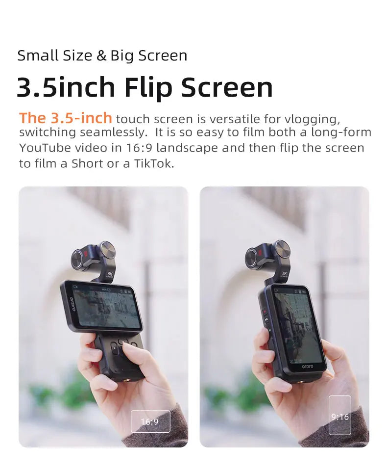 Ordro M5 Vlog Action Pocket Camera 5K 3-Axis Anti-shake Digital Video Camcorder 3.5" Screen Face Tracking IR Night Vison