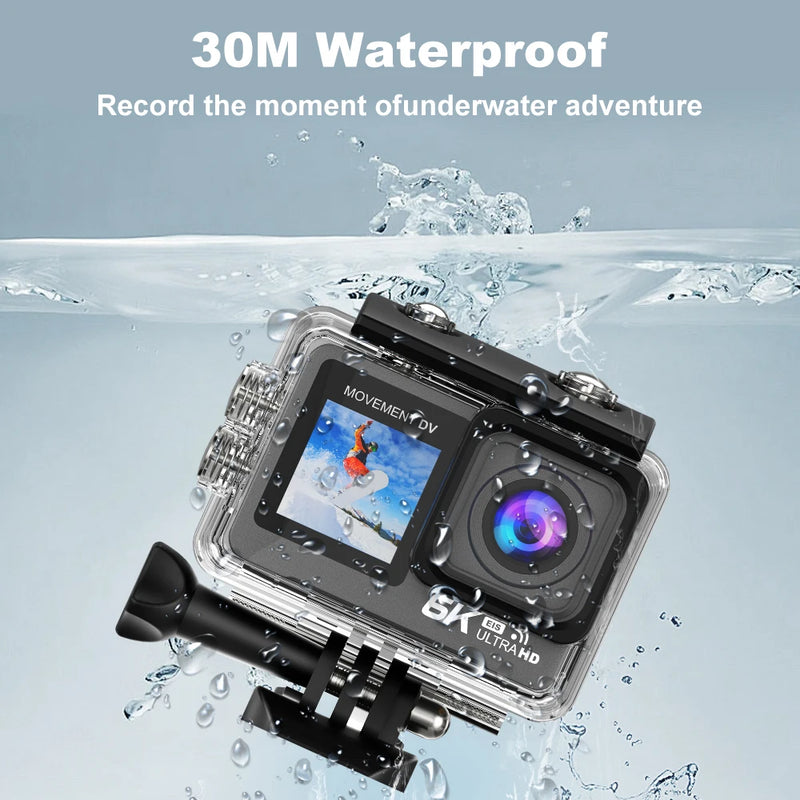 Action Camera 6K 4K 60FPS EIS Wi-Fi Dual Screen 170D 2.0 Inch  50M Waterproof Sport Camera With Remote Go Control Proo