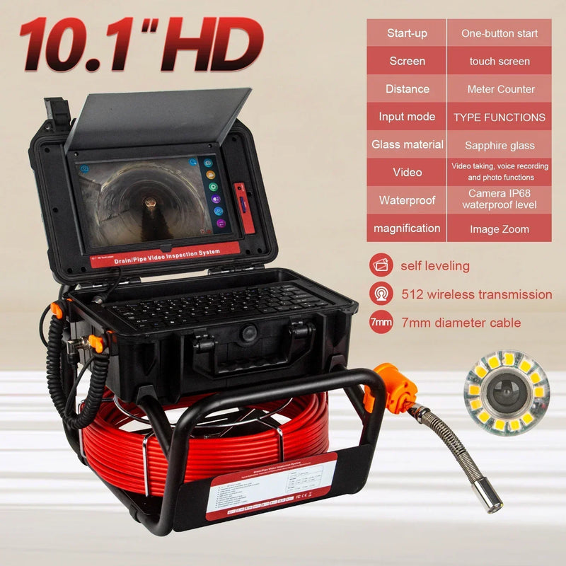 Pipe Inspection Camera 10.1inch1080P Screen,SYANSPAN Sewer Endonscope Self-Leveling 512HZ Sonde/Transmitter Meter Counter 30/50M