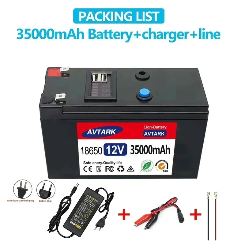 12V Battery 120Ah 18650 lithium battery pack Rechargeable battery for solar energy electric vehicle battery+12.6v3A charger