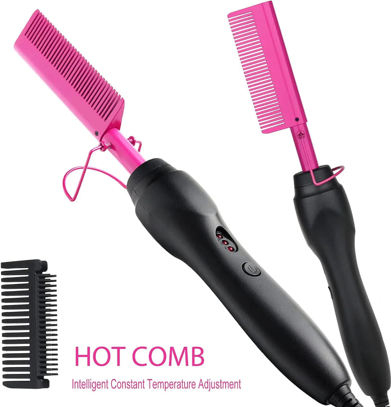 Pink Hot Comb Hair Straightener Ceramic Electric Pressing Comb Portable Curling And Straightening Anti-Scald Beard Straightener