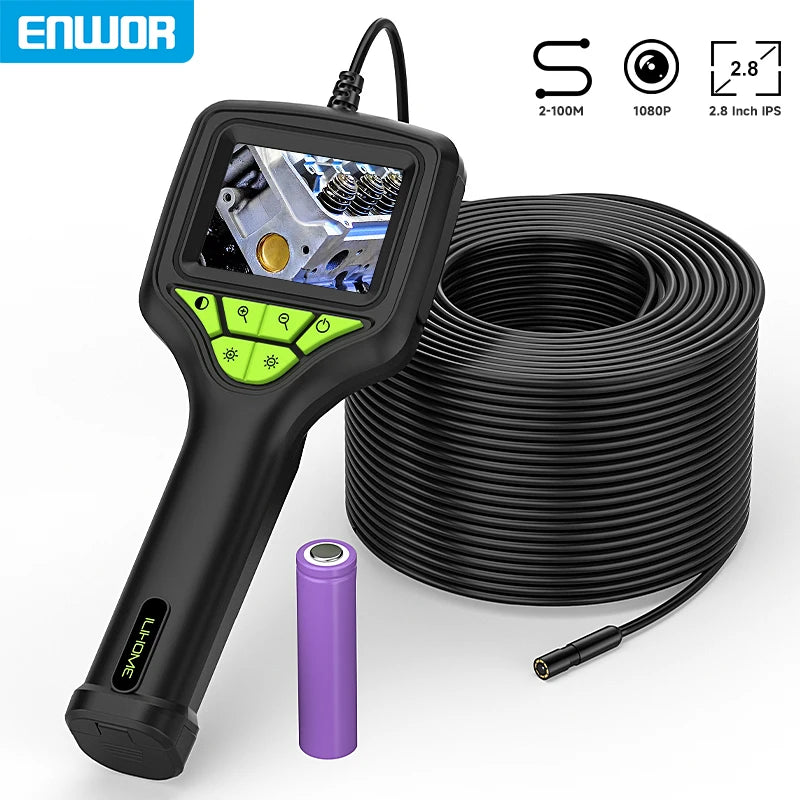 2-100m Hand-held Endoscope 1080P Camera Battery Replaceable 2.8'' IPS Color Screen Waterproof Borescope Rigid Cable Inspect Pipe