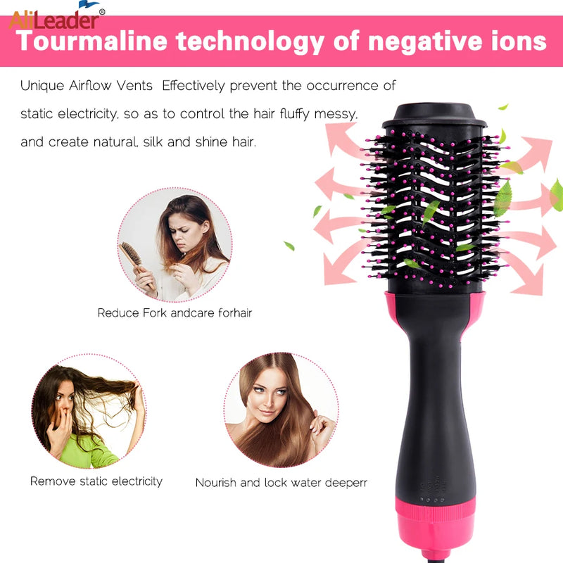 3 In 1 Hair Dryer Hot Air Brush Styler & Volumizer One Step Hair Straightener Curler Electric Blow Dryer Brush Wet And Dry Used