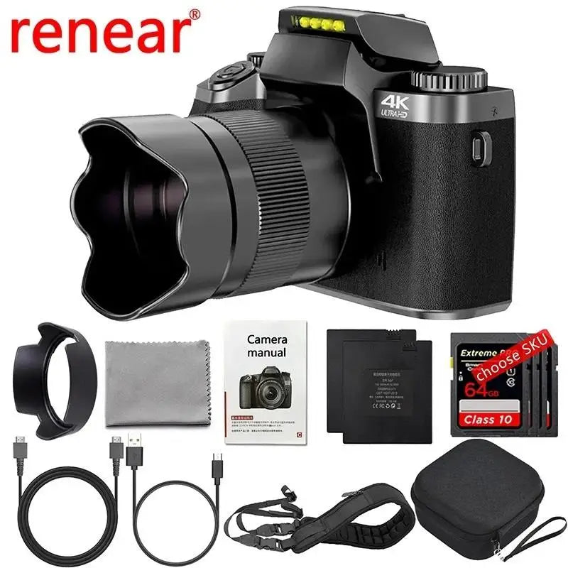 New! 4K HD Digital Camera DSLR Camcorder 64MP Auto Focus Photography YouTube Streaming 16X Zoom Optical 4.0"Touch Screen Video