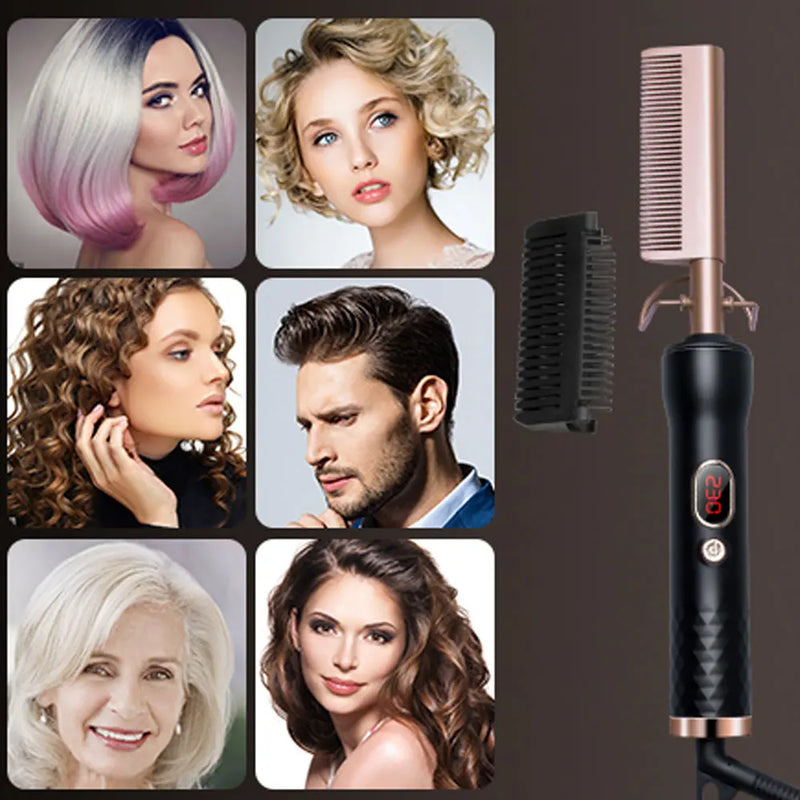 2 In 1 Electric Hot Heating Comb Hair Iron Straightening Brush Professional Hair Curler Straightener Wet Dry Brush Styling Tools