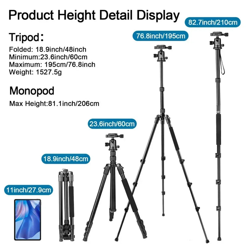 UEGOGO C11 210cm Portable  Aluminum Alloy Tripod Universal Camera Phone Lightweight Stand Tripod for DSLR Camera Smartphone