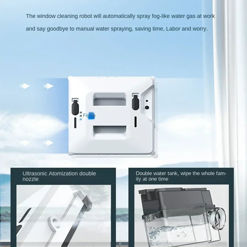 Robot Window Cleaner With Sprayer Home Appliance Smart Remote Controls Square High Suction For Window Wall Washing Water Spray