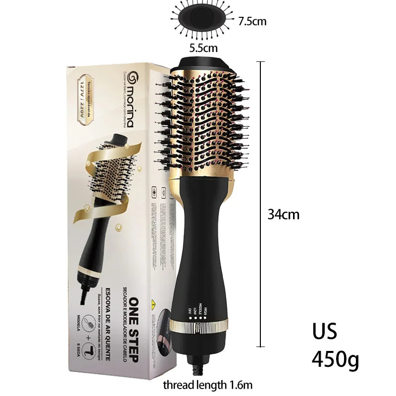 2024 Upgraded Gold Hot Air Comb Wet & Dry Rolling Straight Multi-Purpose Ladies Comb Drying Styling Comb Durable & Portable