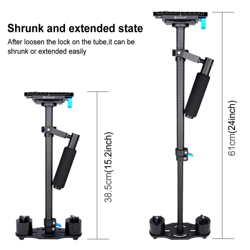 PULUZ 38.5-61cm Carbon Fibre Handheld Stabilizer for DSLR & DV Digital Video Cameras Professional Stand Holder, Load: 0.5-3kg