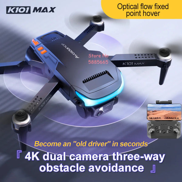 Three Way Obstacle Avoidance WiFi FPV 4K Remote Control Drone 2.4G One Key Return Optical Flow Foldable RC Quadcopter Drone Toy