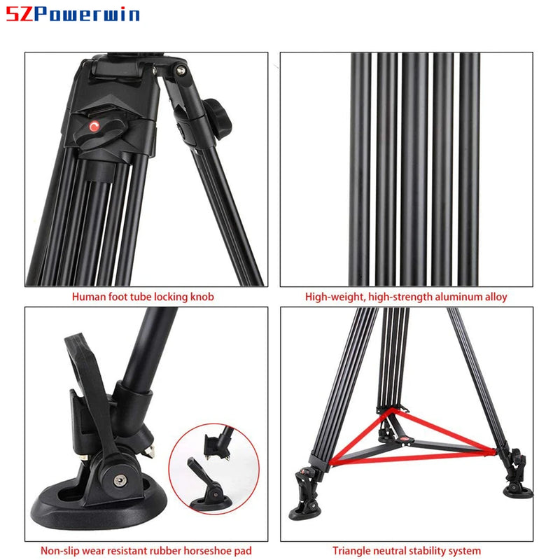 Powerwin PW-180D Professional Heavy Duty 72" Aluminum Tripod Light Stand with Fluid Head for DSLR Cameras and Gimbals