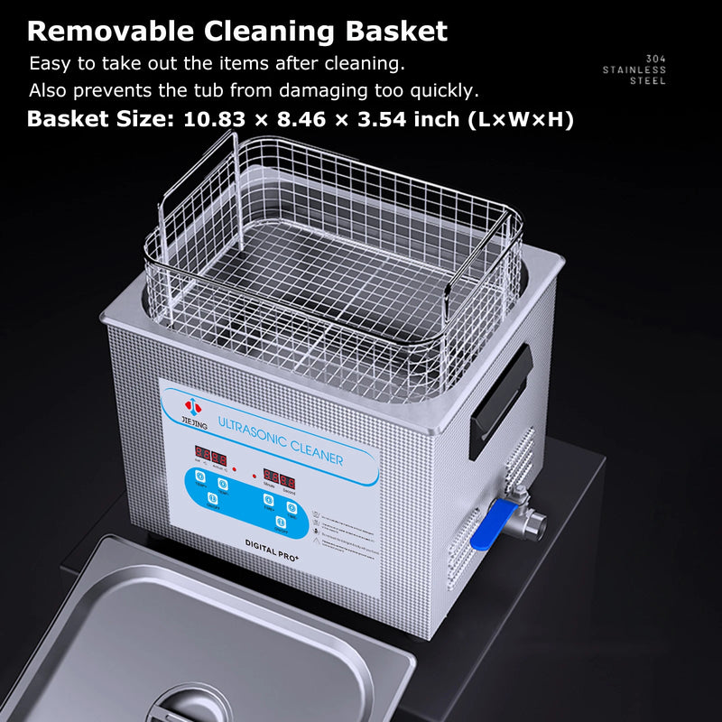 10L Ultrasonic Cleaner 40kHz Ultrasonic Tub Heated Ultrasonic Cleaning Machine for Carburetor, Tools, Industrial Parts etc