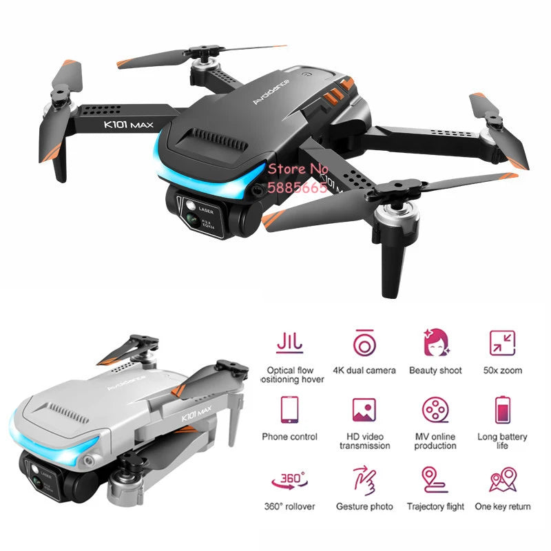 Three Way Obstacle Avoidance WiFi FPV 4K Remote Control Drone 2.4G One Key Return Optical Flow Foldable RC Quadcopter Drone Toy