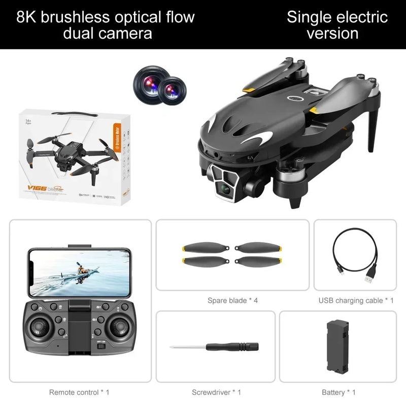 V166 Drone 8k Profesional HD Dual Camera Aerial Photography 360 Obstacle Avoidance Optical Flow WIFI Two-axis FPV Aircraft Dron