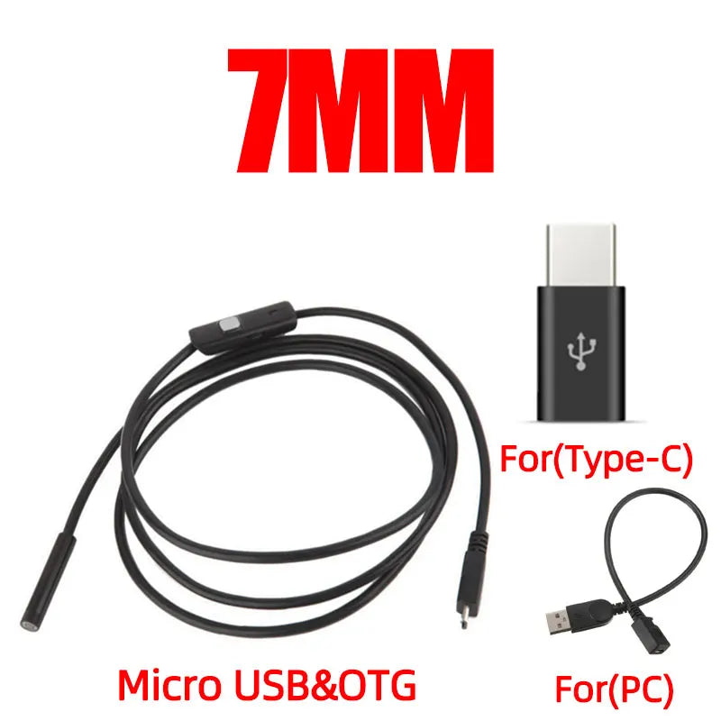 5.5 7mm 3 in 1 Endoscopic Camera for Mobile Phone Tpye-c Micro USB Borescope Mini Camera Piping Inspection Camera for Drain Pipe