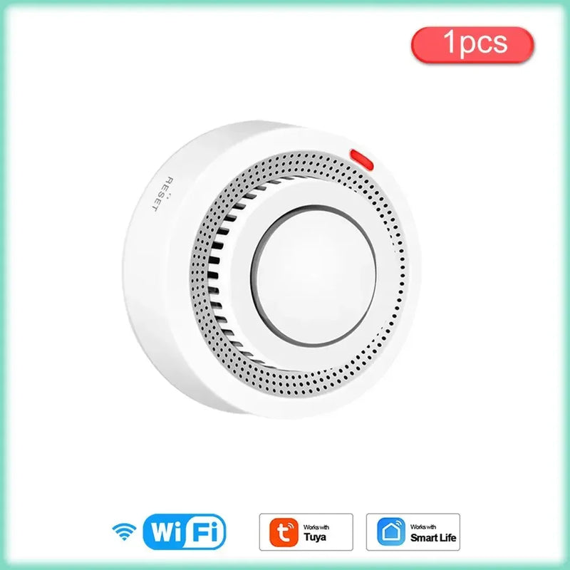 Tuya WIFI Smoke Detector Fire Protection Alarm Sensor Independent Wireless Battery Operated Smart Life Push Alert Home Security