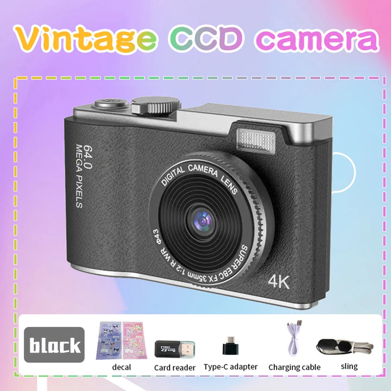 64MP HD 1080P Digital Camera for Student Beginners 2.4' screen with 16xzoom Front and Rear Dual Camera Camera for Kid Adult Gift